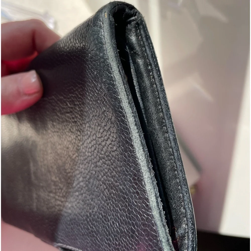 Chanel CC Caviar Leather Long Black Wallet with COA